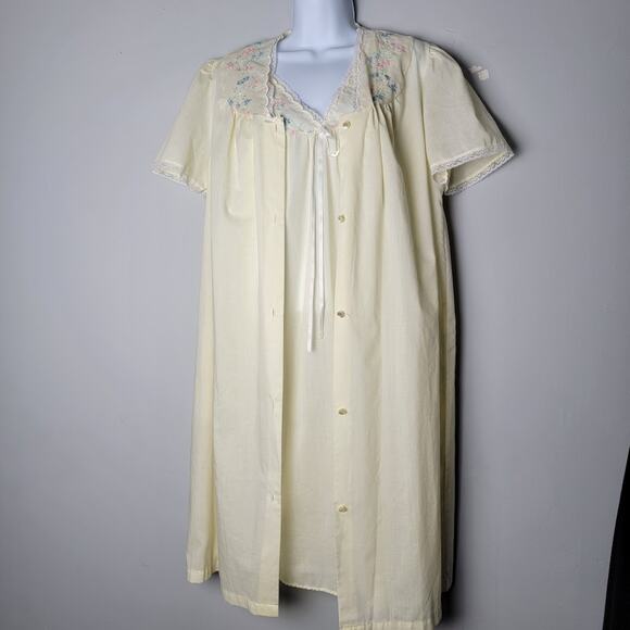 Vintage Lorraine Nightgown Robe Set Small Yellow Floral Embroidered Lace USA - Picture 1 of 10